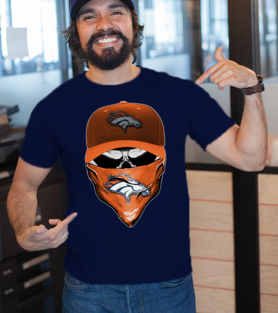 Skull V6 Denver Broncos Mask And Cap T-Shirt