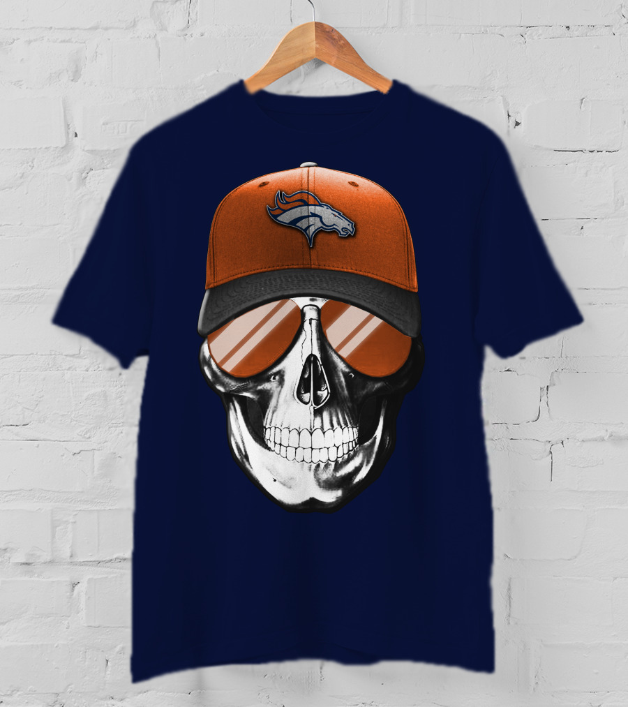 Skull V7 Denver Broncos Cap And Sunglasses T-Shirt