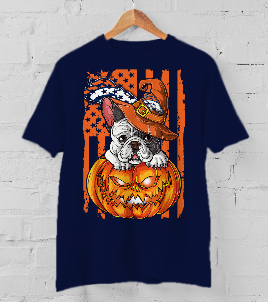 Hlw Bulldog Halloween Pumpkin Denver Broncos T-Shirt