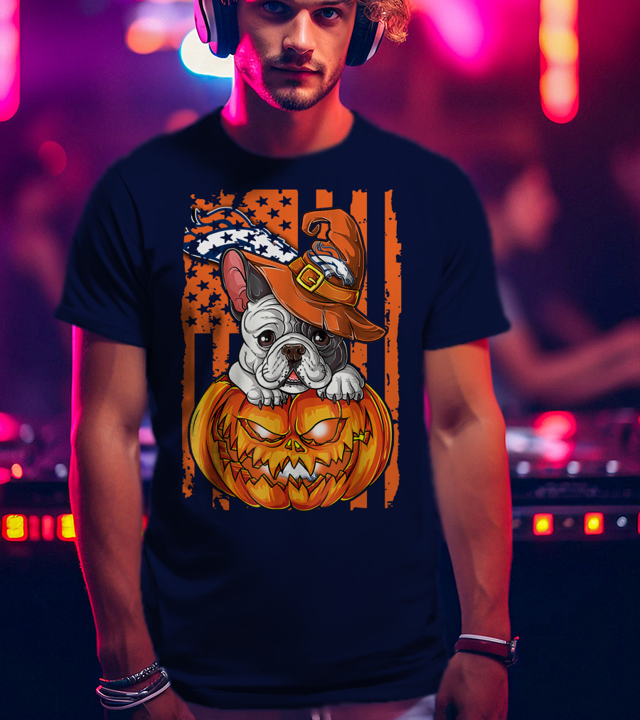 Hlw Bulldog Halloween Pumpkin Denver Broncos T-Shirt