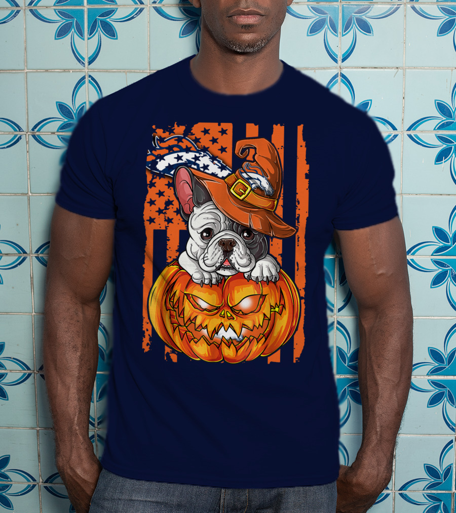 Hlw Bulldog Halloween Pumpkin Denver Broncos T-Shirt