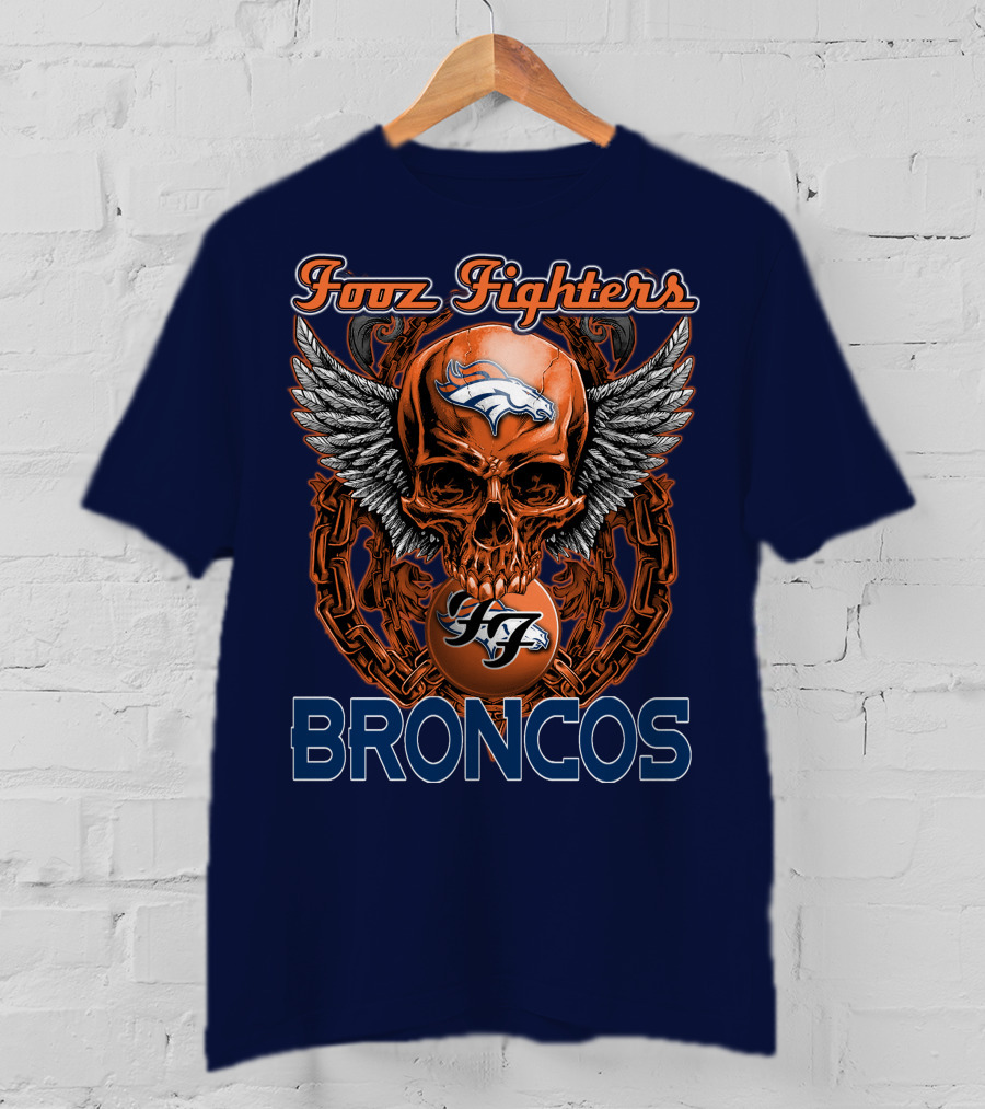 Fooz Fighters Denver Broncos Skull Wings T-Shirt
