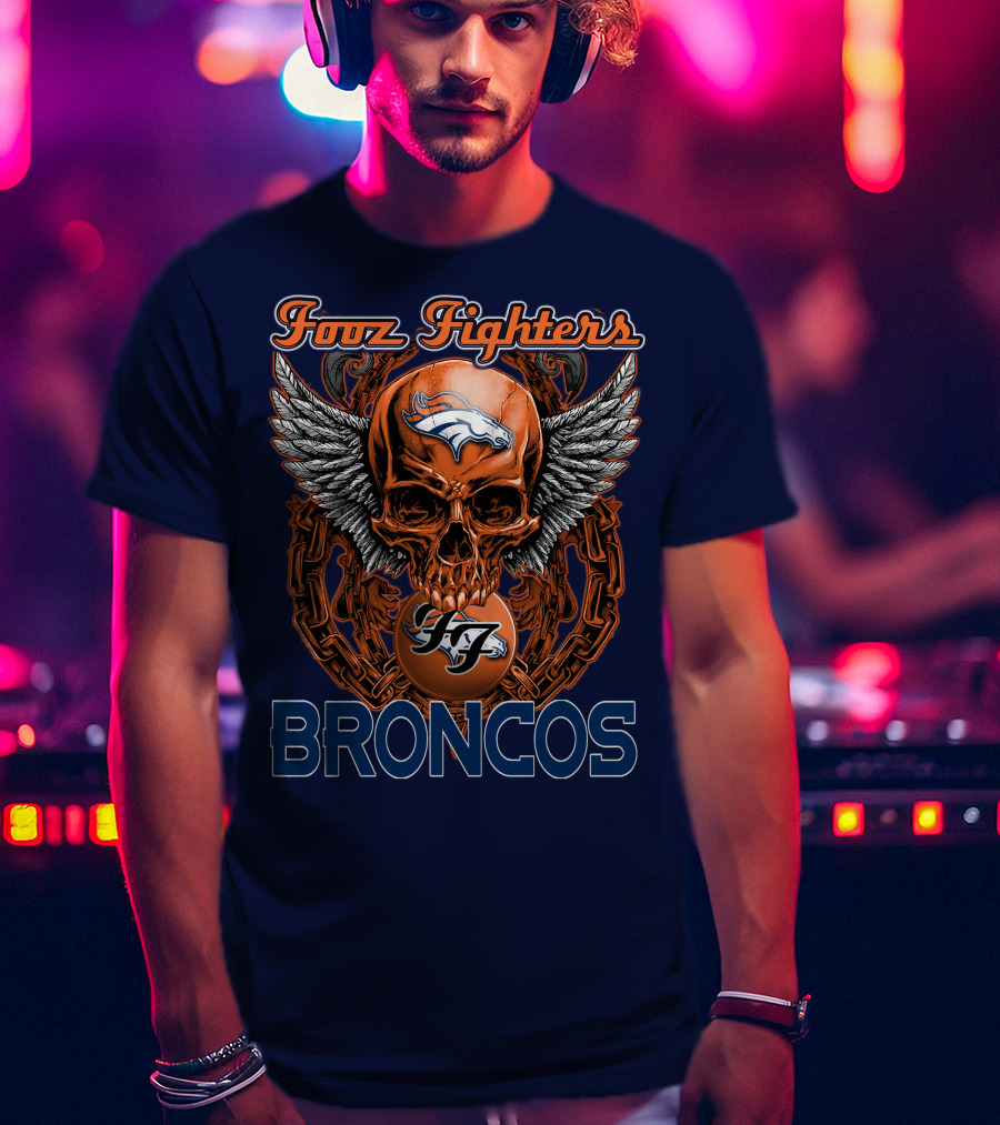 Fooz Fighters Denver Broncos Skull Wings T-Shirt