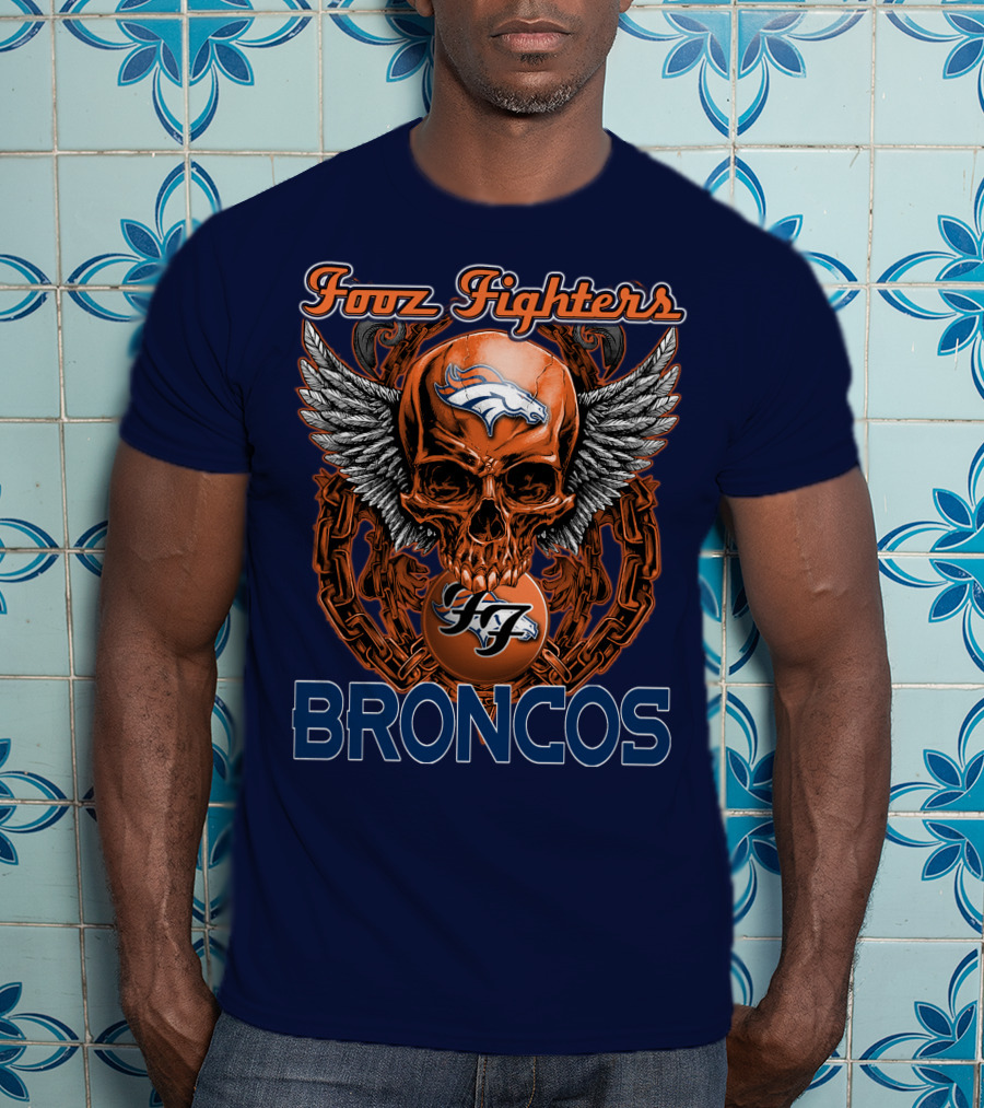 Fooz Fighters Denver Broncos Skull Wings T-Shirt