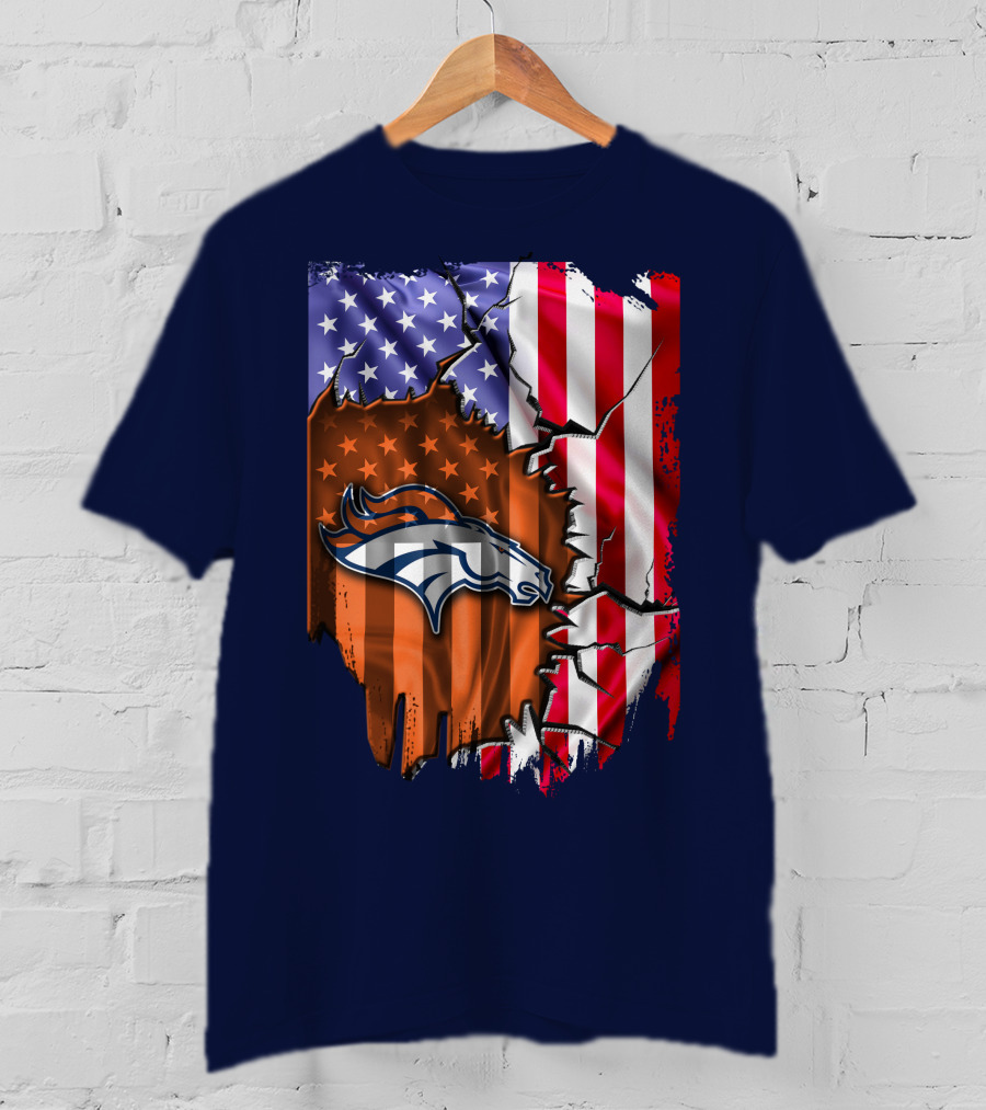 Flag V2 Denver Broncos American Flag Rip Style T-Shirt