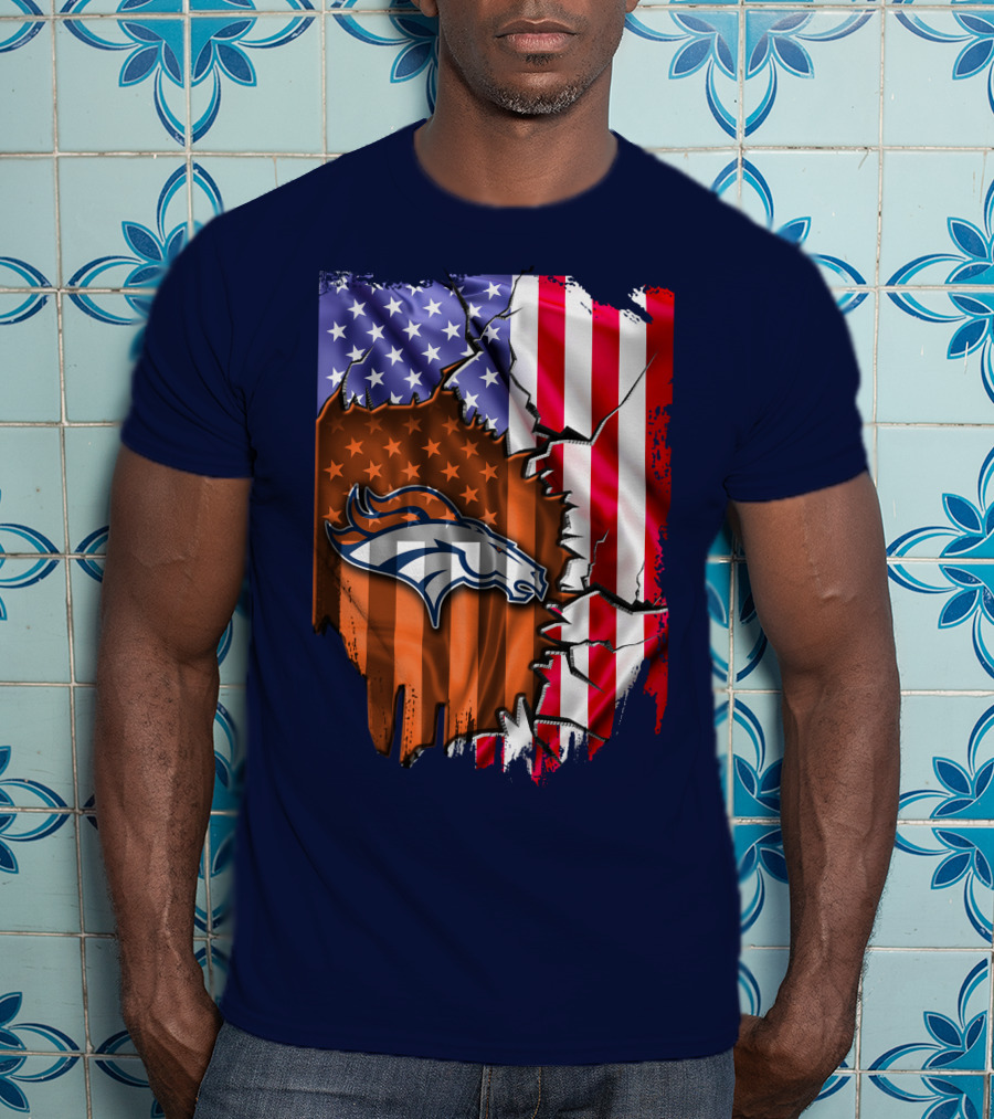 Flag V2 Denver Broncos American Flag Rip Style T-Shirt