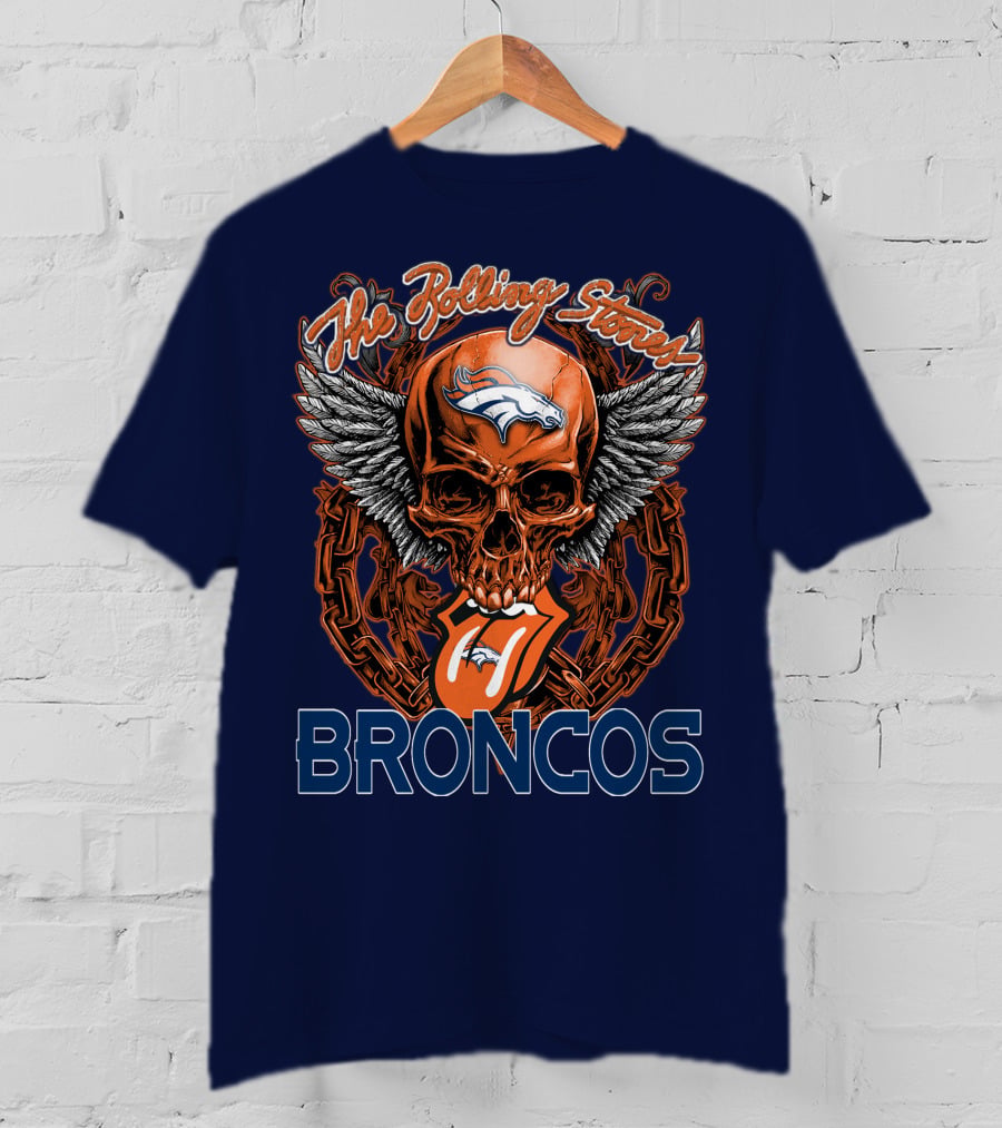 The Rolling Stones Broncos Winged Skull Denver Broncos Logo Tongue T-Shirt