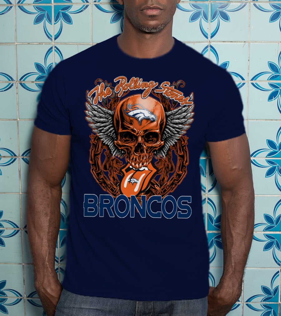 The Rolling Stones Broncos Winged Skull Denver Broncos Logo Tongue T-Shirt