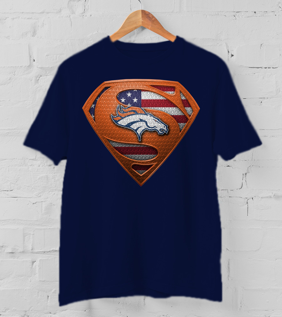 Denver Broncos Superhero Shield American Flag T-Shirt