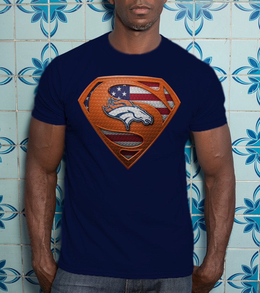 Denver Broncos Superhero Shield American Flag T-Shirt