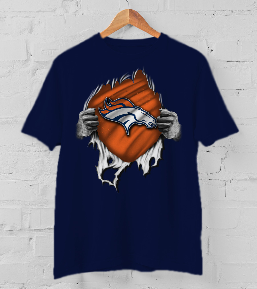 Torn V1 Denver Broncos Logo Hands Ripping T-Shirt