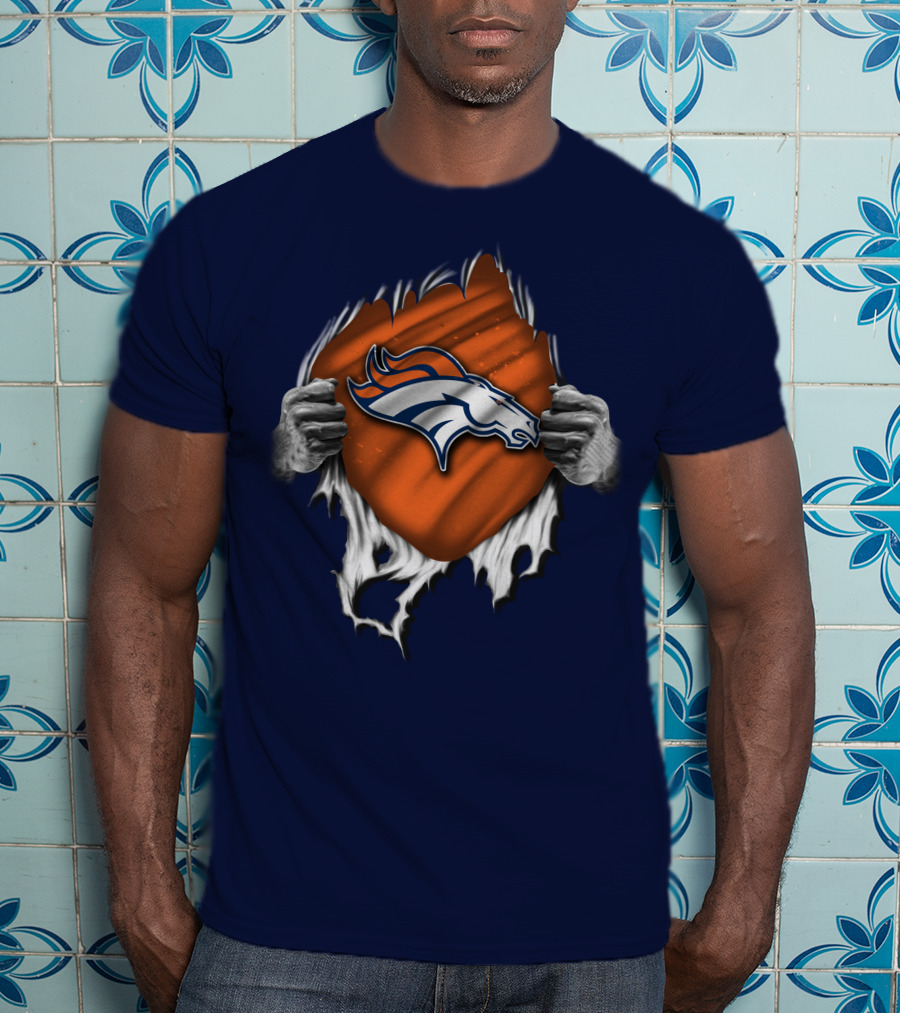 Torn V1 Denver Broncos Logo Hands Ripping T-Shirt