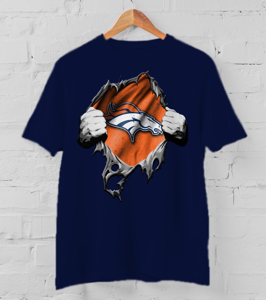Torn V2 Denver Broncos Logo Ripped Reveal T-Shirt