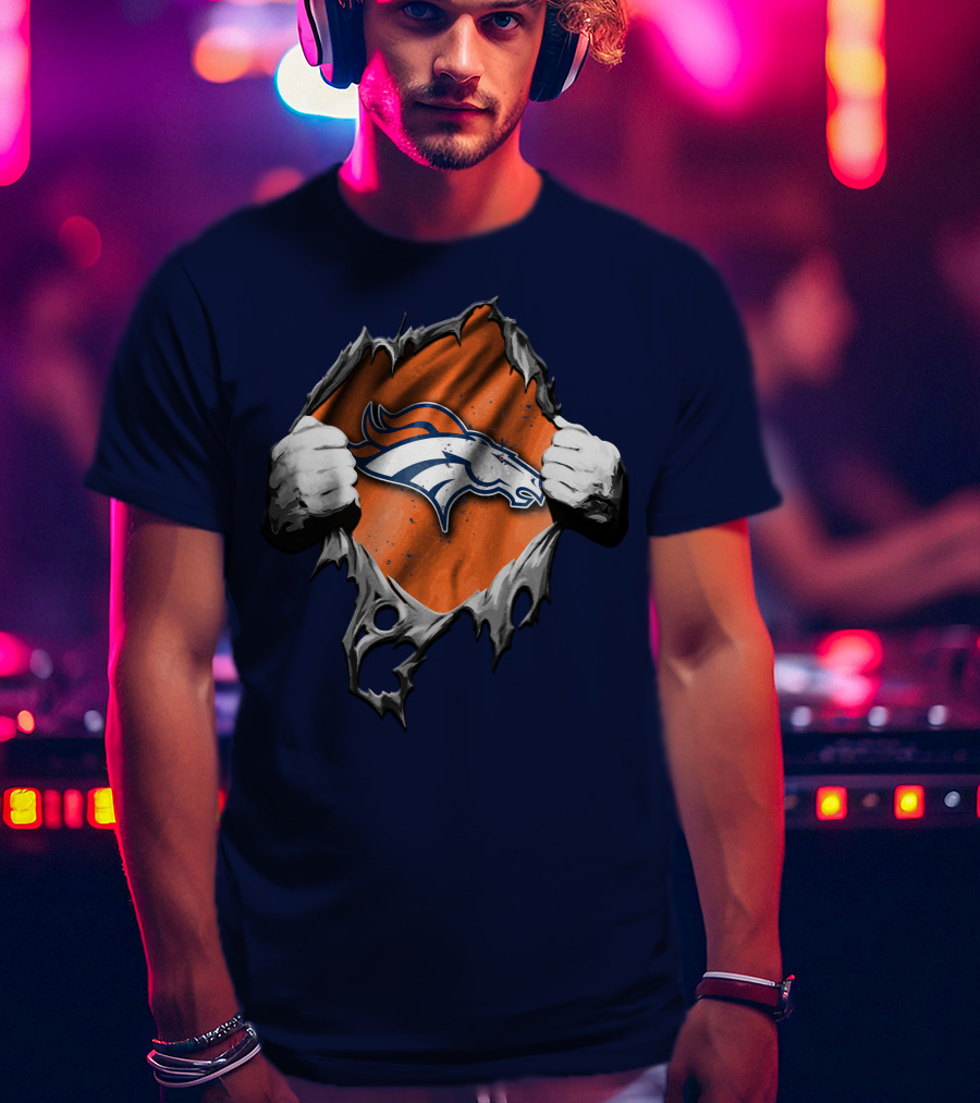 Torn V2 Denver Broncos Logo Ripped Reveal T-Shirt