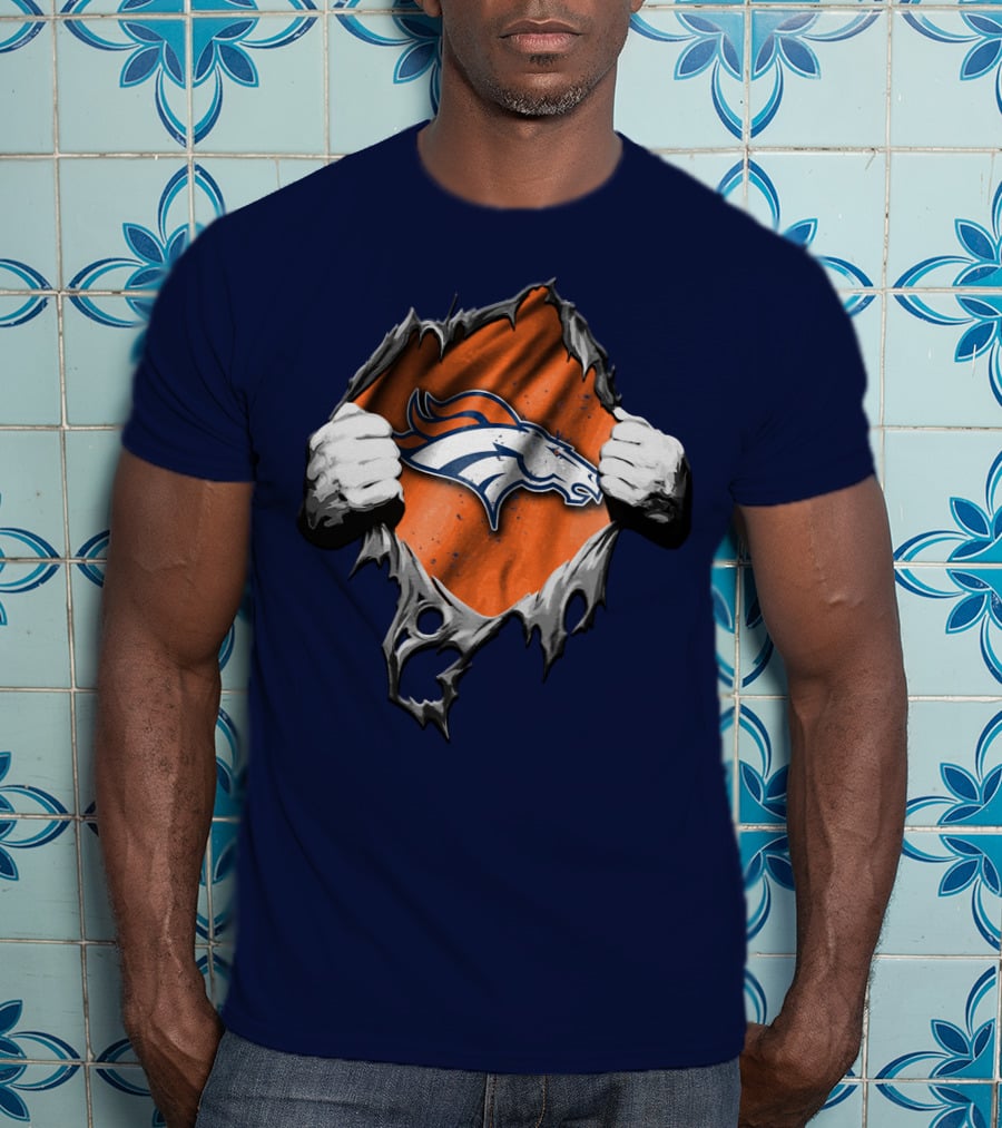 Torn V2 Denver Broncos Logo Ripped Reveal T-Shirt