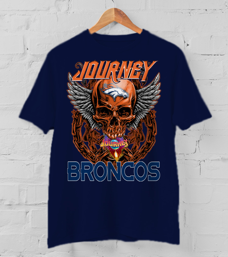 Journey Denver Broncos Skull With Wings And Chains T-Shirt