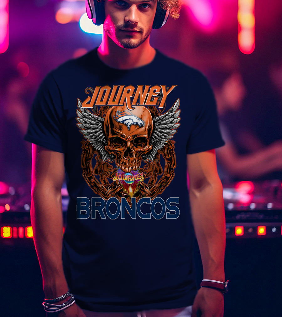 Journey Denver Broncos Skull With Wings And Chains T-Shirt