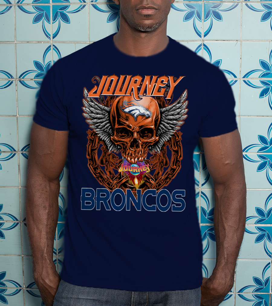 Journey Denver Broncos Skull With Wings And Chains T-Shirt
