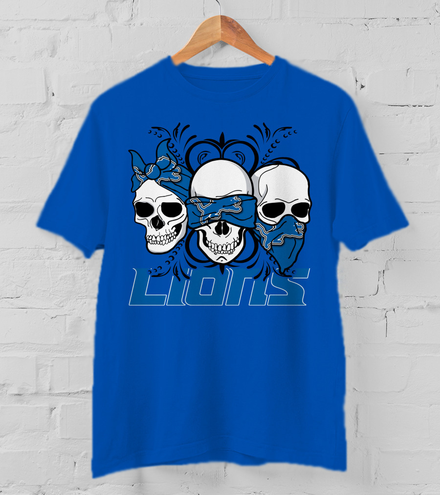 Skull Detroit Lions Bandana Style Art T-Shirt