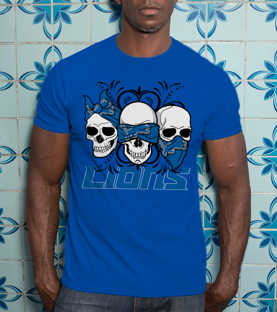 Skull Detroit Lions Bandana Style Art T-Shirt