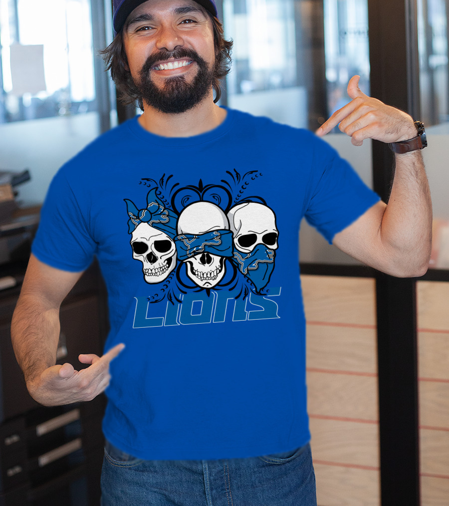 Skull Detroit Lions Bandana Style Art T-Shirt