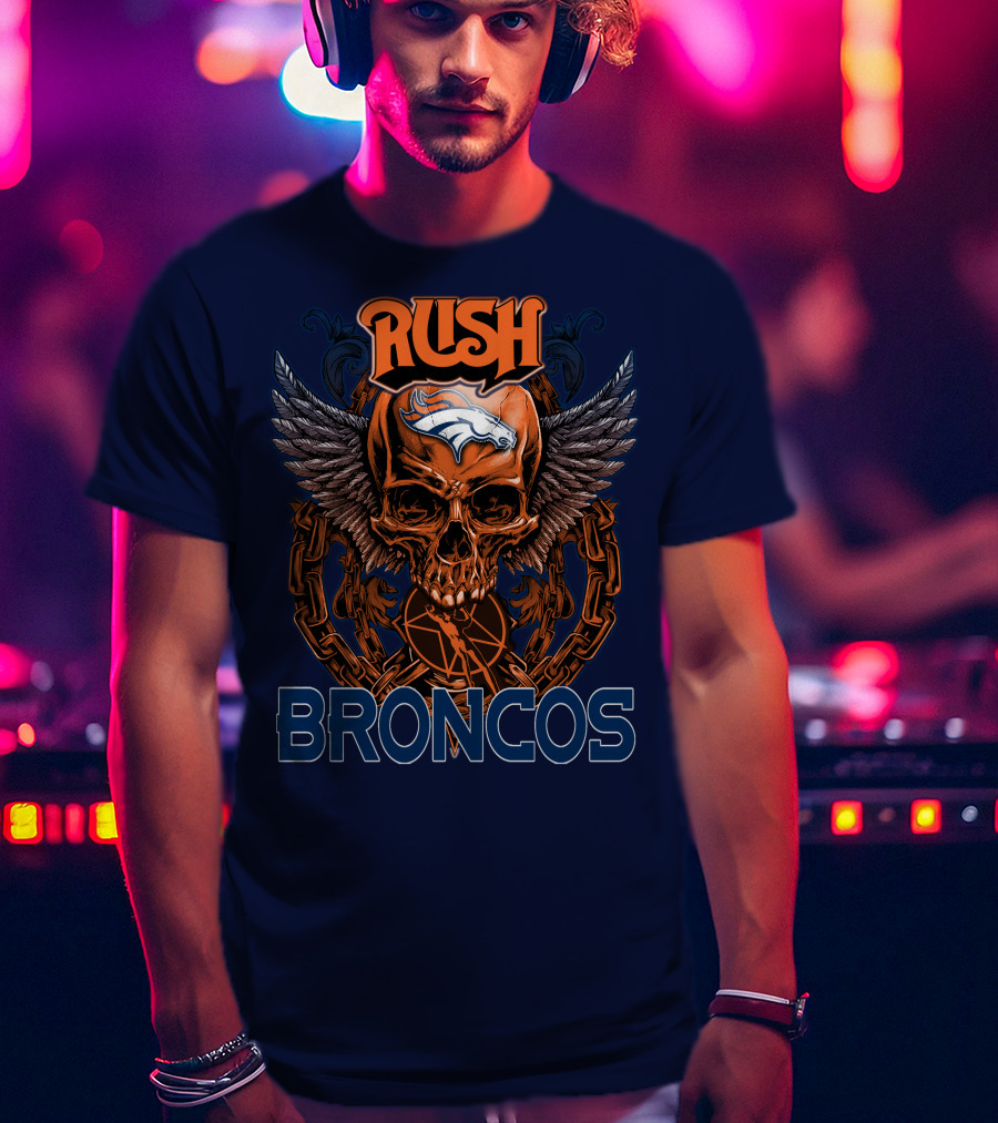 Rush Denver Broncos Skull Wings Chain T-Shirt