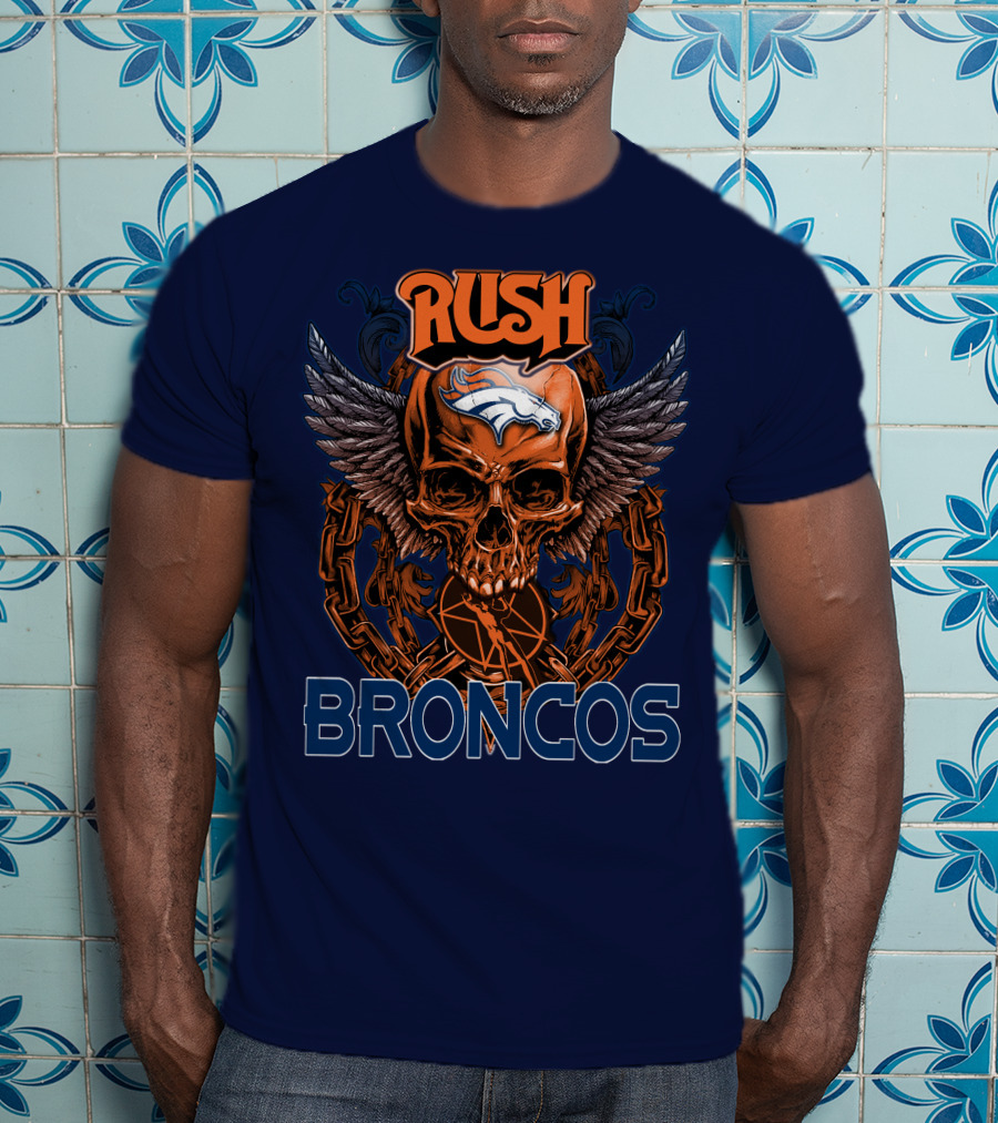 Rush Denver Broncos Skull Wings Chain T-Shirt