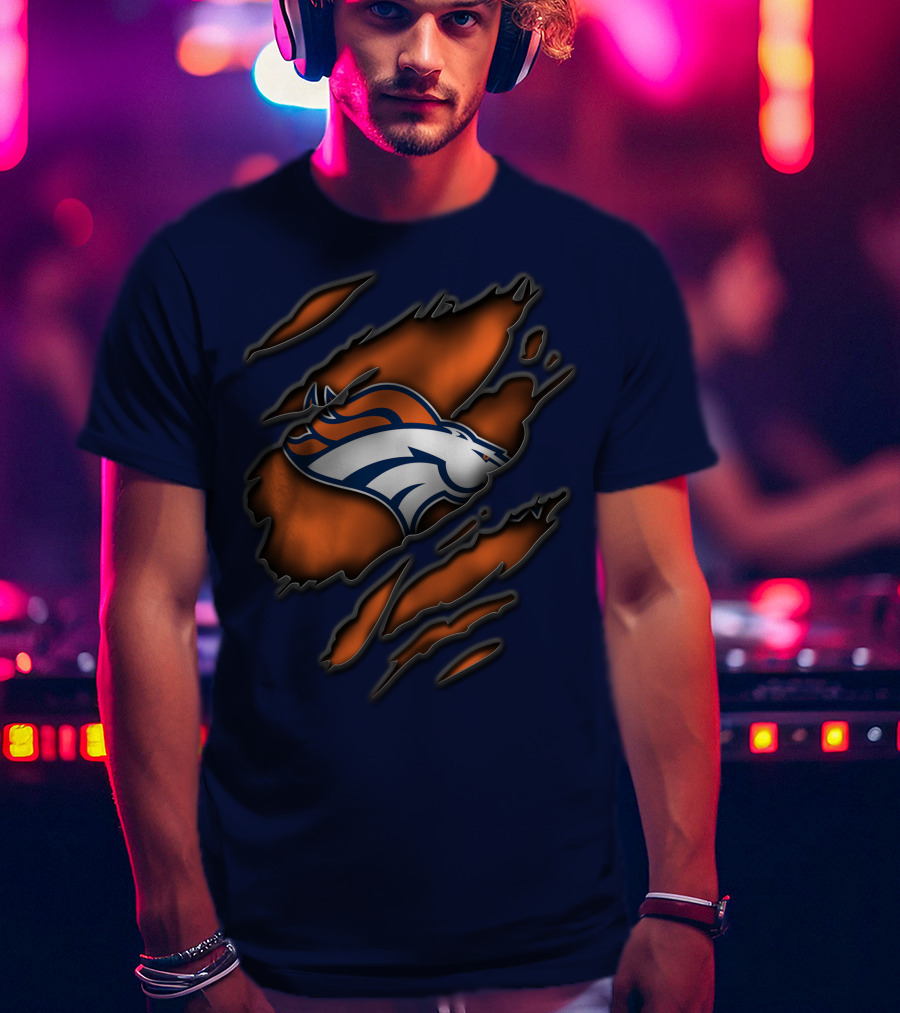 Torn Denver Broncos Logo Bold Fanwear Torn T-Shirt