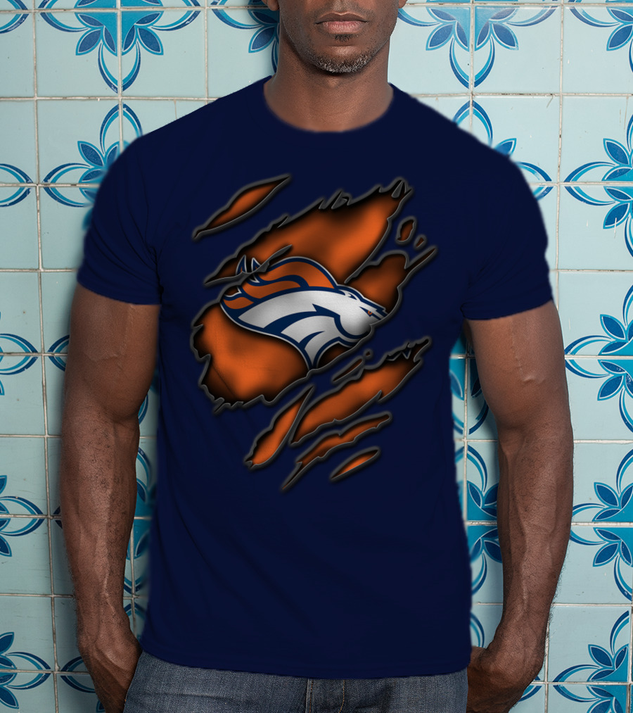 Torn Denver Broncos Logo Bold Fanwear Torn T-Shirt