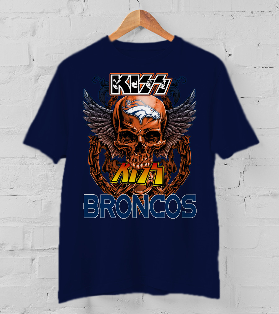 Kiss Denver Broncos Skull With Wings And Chains T-Shirt