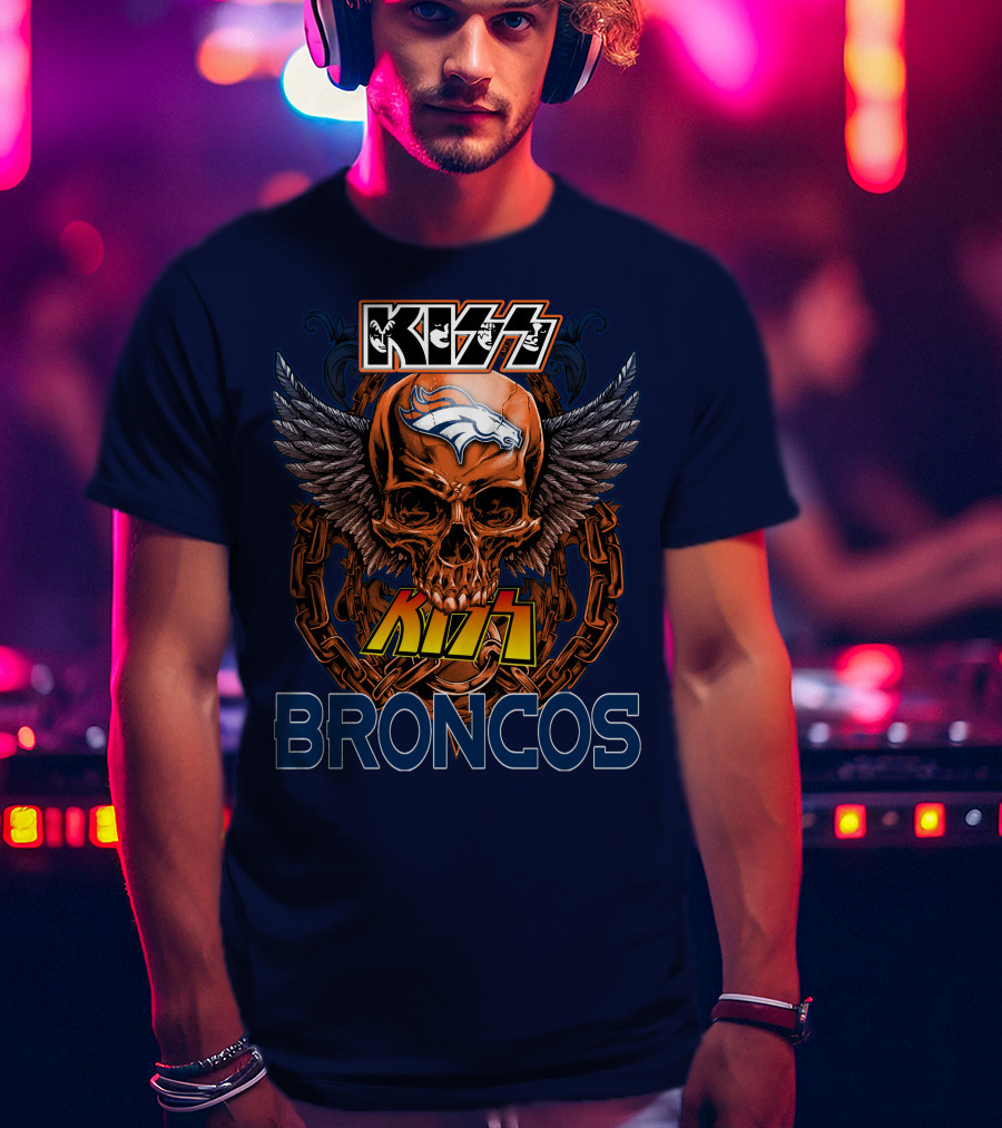 Kiss Denver Broncos Skull With Wings And Chains T-Shirt