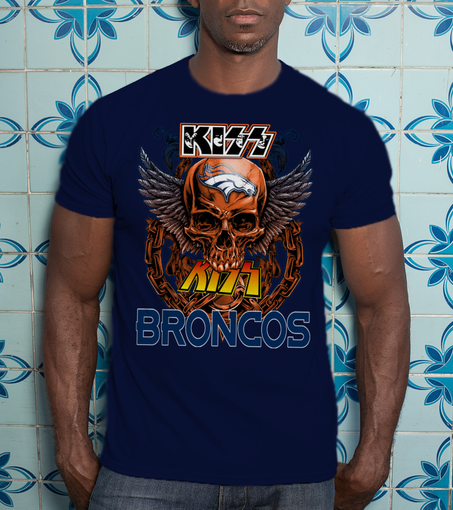 Kiss Denver Broncos Skull With Wings And Chains T-Shirt