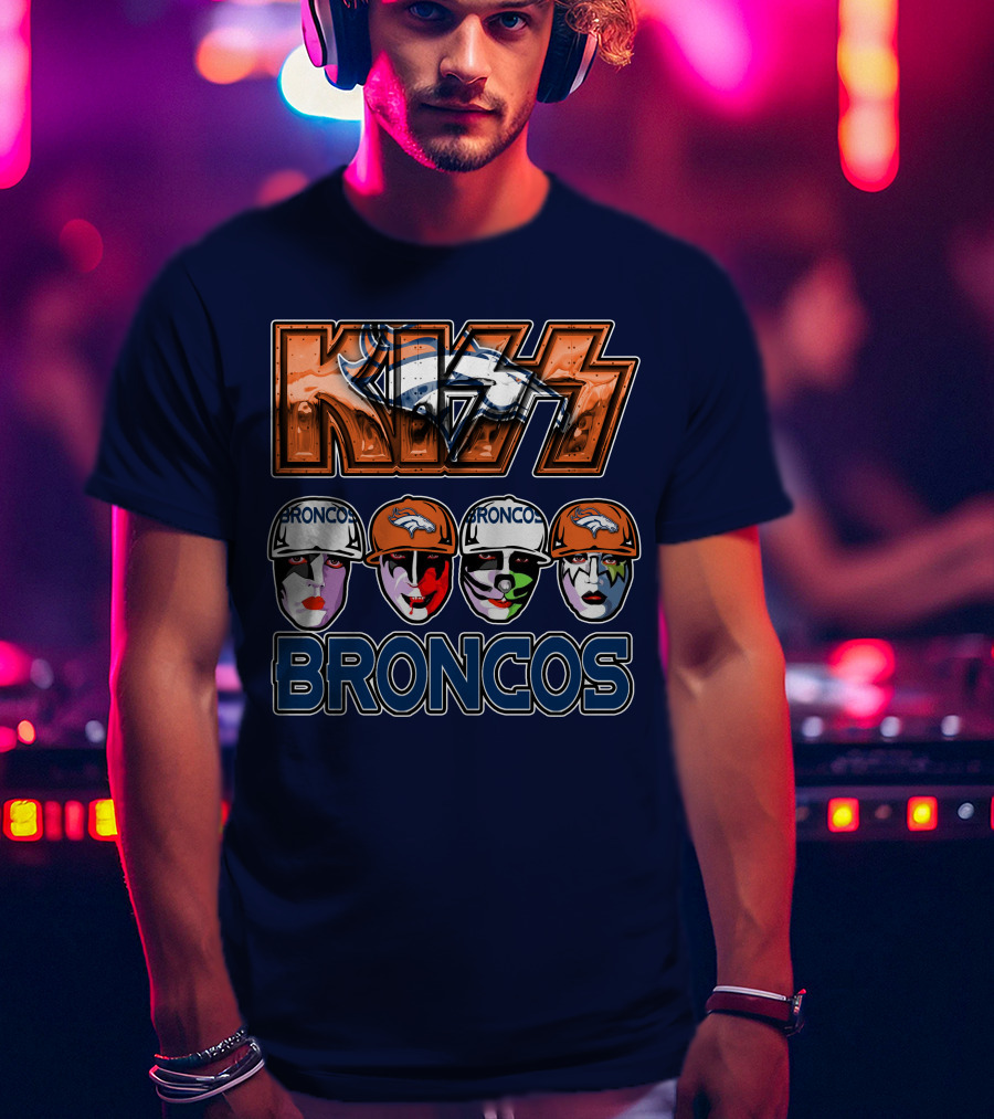 Kiss Denver Broncos Football Helmet Band Makeup T-Shirt
