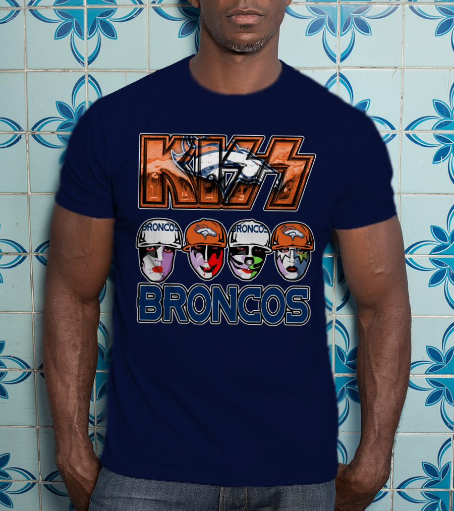 Kiss Denver Broncos Football Helmet Band Makeup T-Shirt