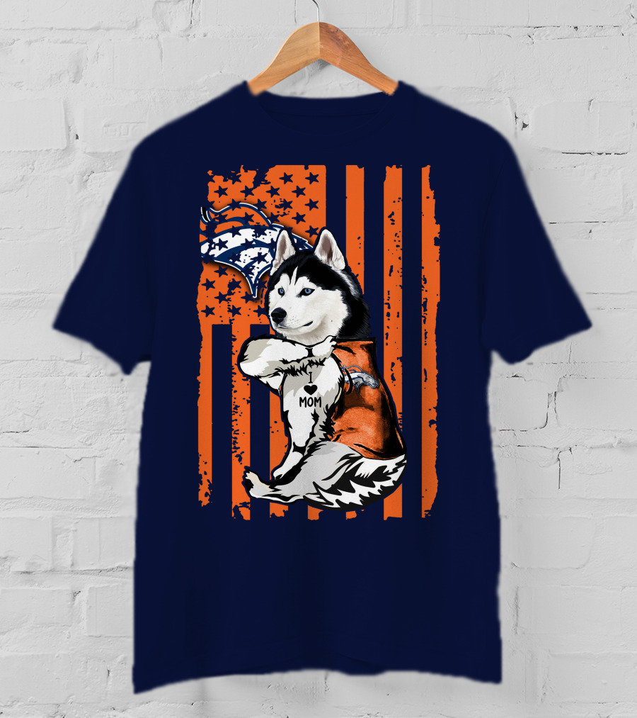 Siberian Husky Mom Denver Broncos Fan Usa Flag T-Shirt