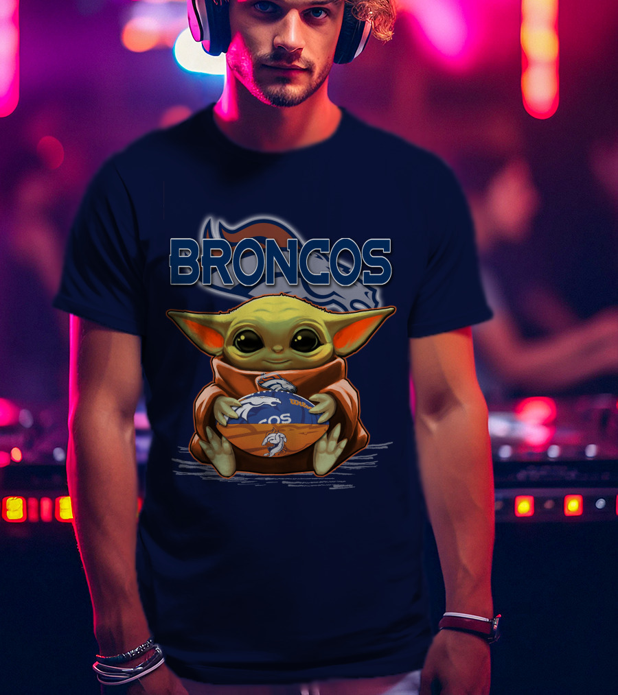 Yoda With Denver Broncos Football Baby Yoda Broncos T-Shirt