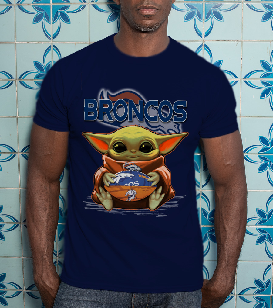 Yoda With Denver Broncos Football Baby Yoda Broncos T-Shirt