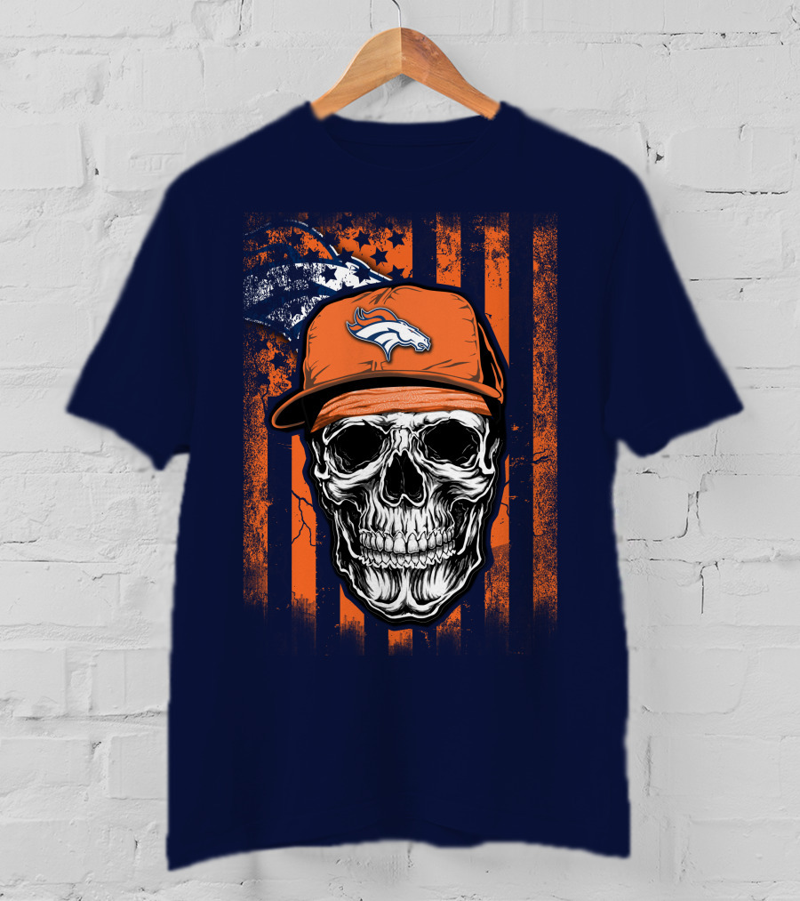Skull V1 Denver Broncos Flag Style Football Skull Cap T-Shirt