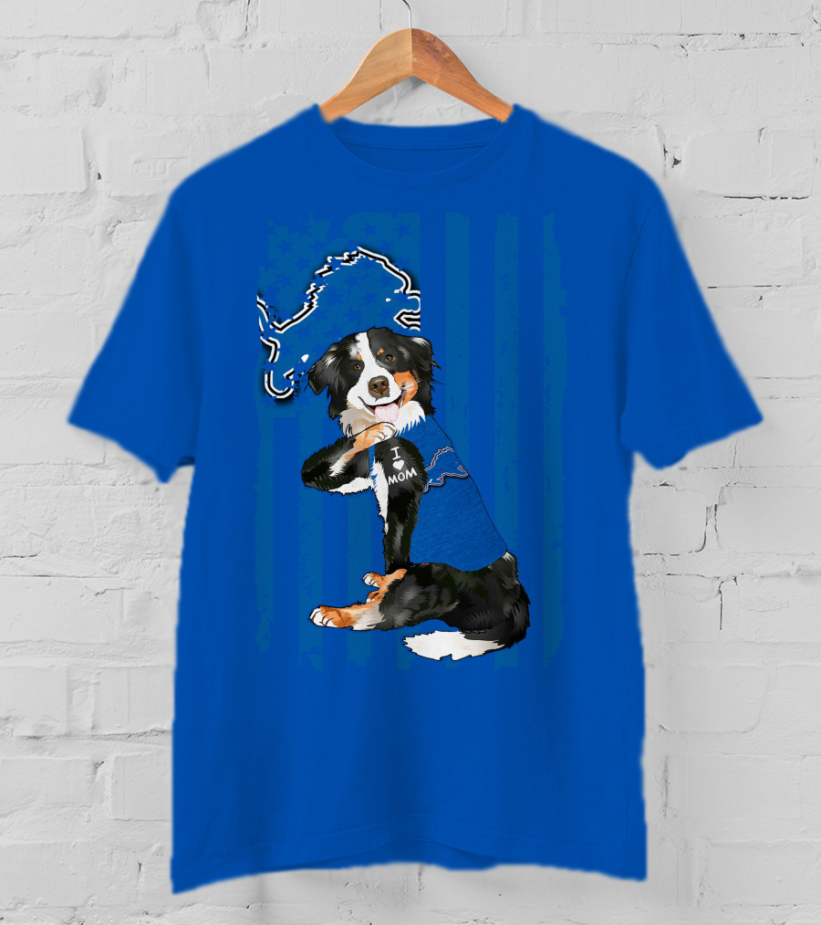 I Love Mom Border Collie Detroit Lions Fan T-Shirt