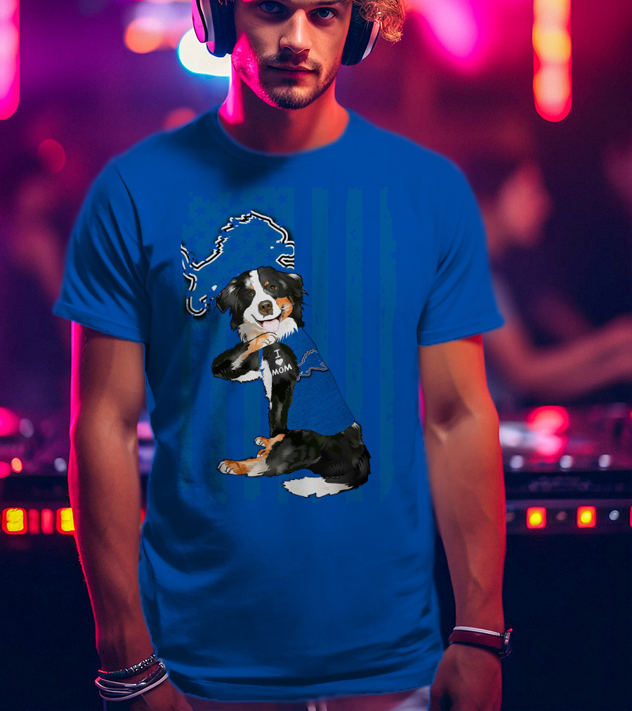 I Love Mom Border Collie Detroit Lions Fan T-Shirt