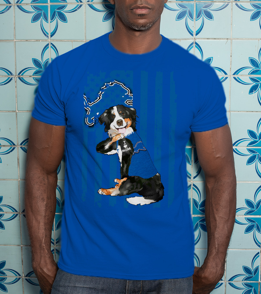 I Love Mom Border Collie Detroit Lions Fan T-Shirt