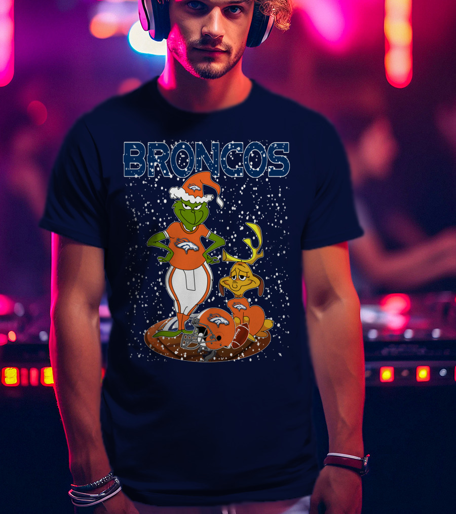 Grinchxmas Broncos Christmas Football Grinch And Max T-Shirt