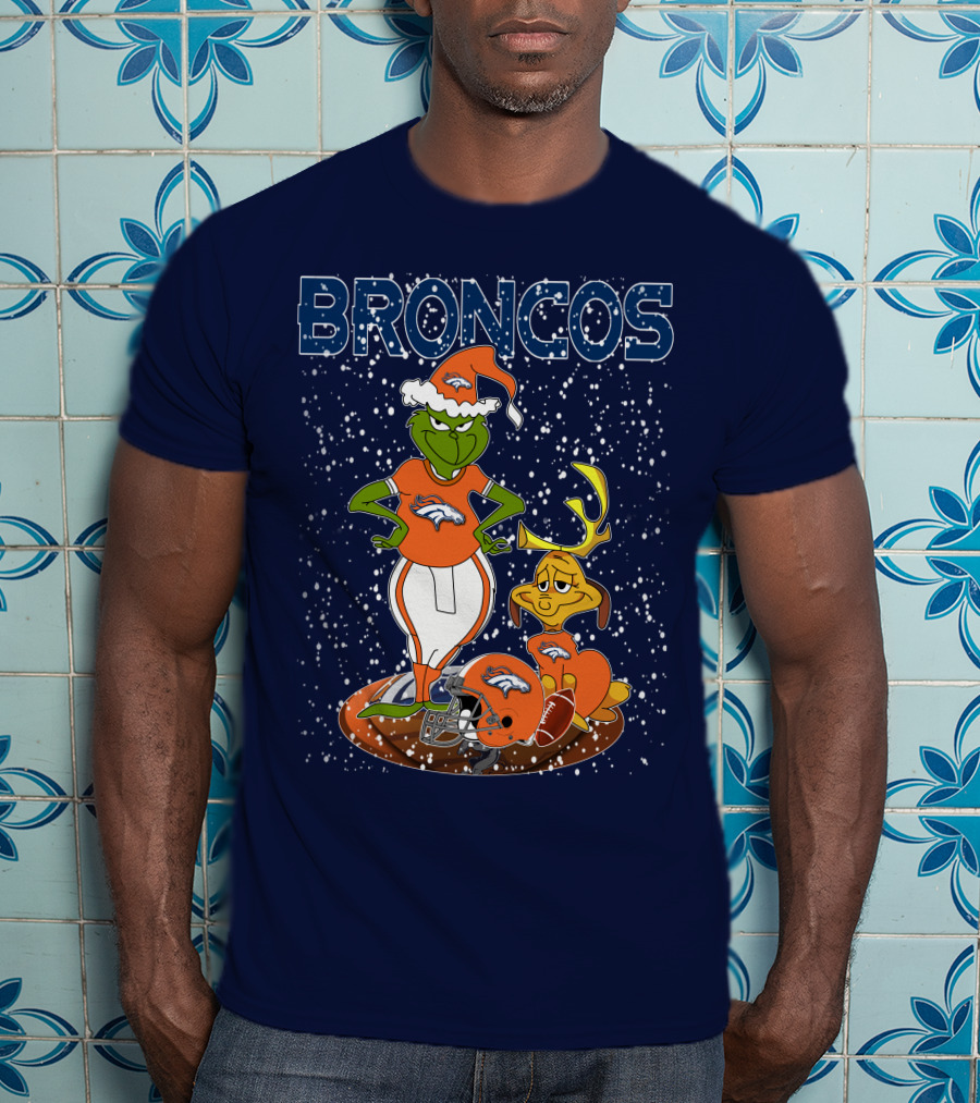 Grinchxmas Broncos Christmas Football Grinch And Max T-Shirt
