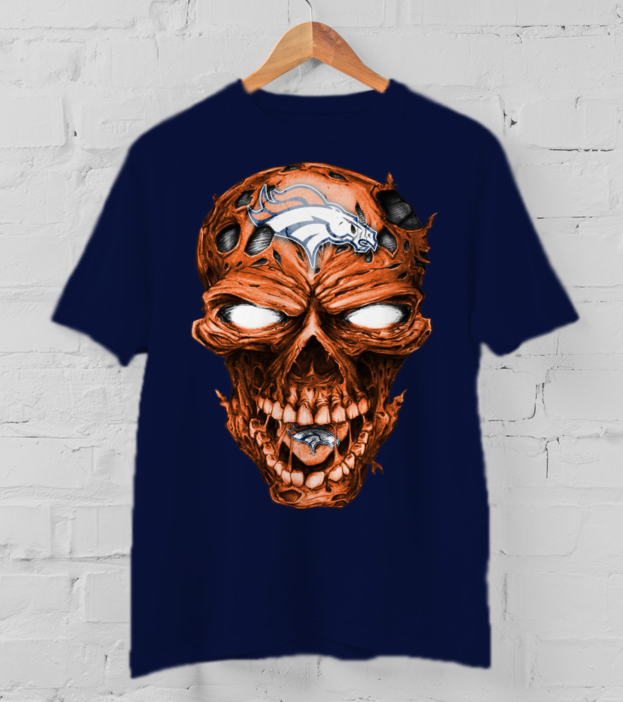 Skull V2 Denver Broncos Logo Grinning Horror T-Shirt