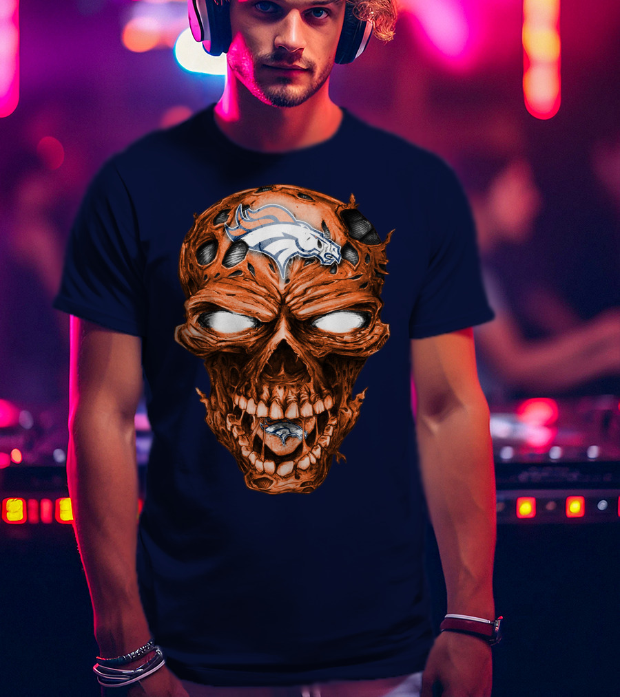 Skull V2 Denver Broncos Logo Grinning Horror T-Shirt
