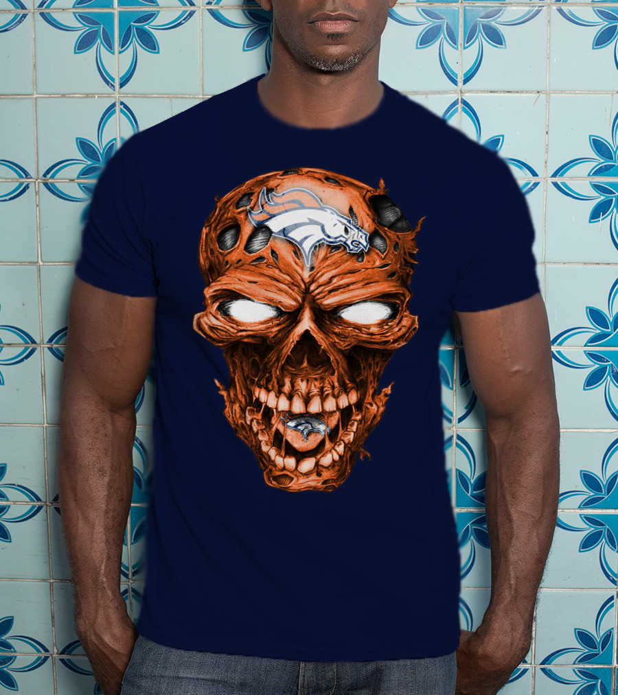 Skull V2 Denver Broncos Logo Grinning Horror T-Shirt