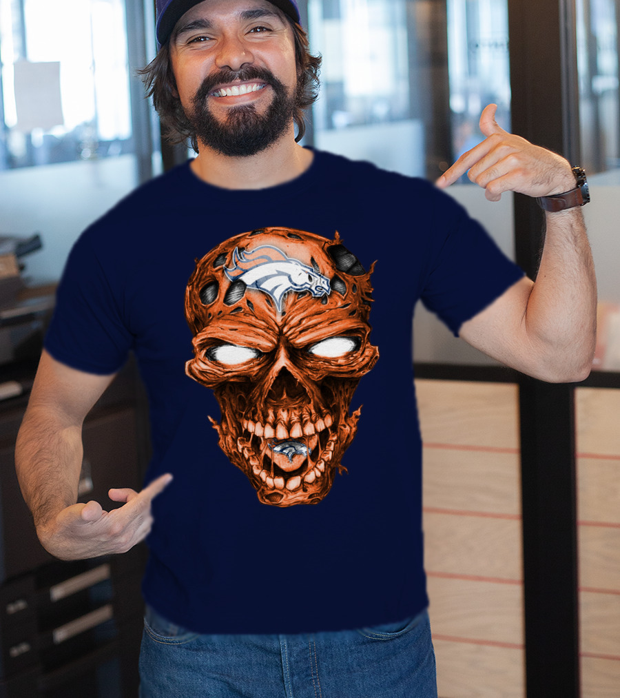 Skull V2 Denver Broncos Logo Grinning Horror T-Shirt
