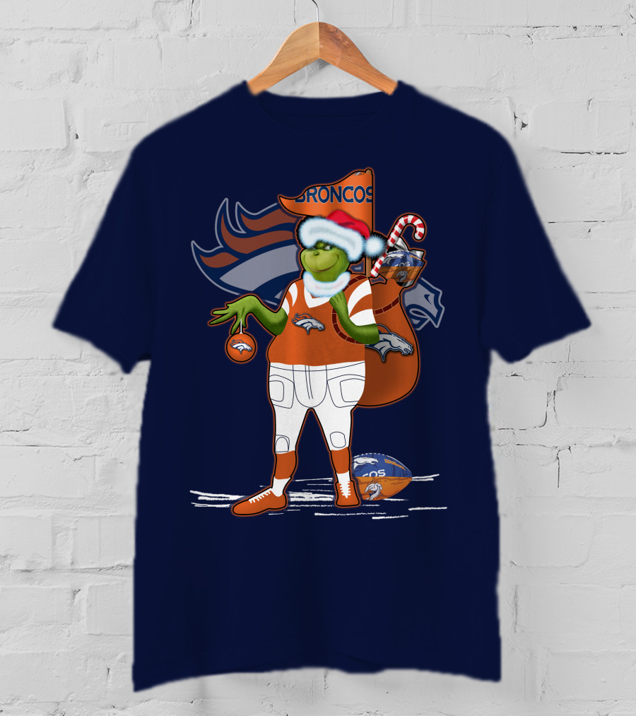 Grinchxmas Denver Broncos Holiday Football Theme T-Shirt