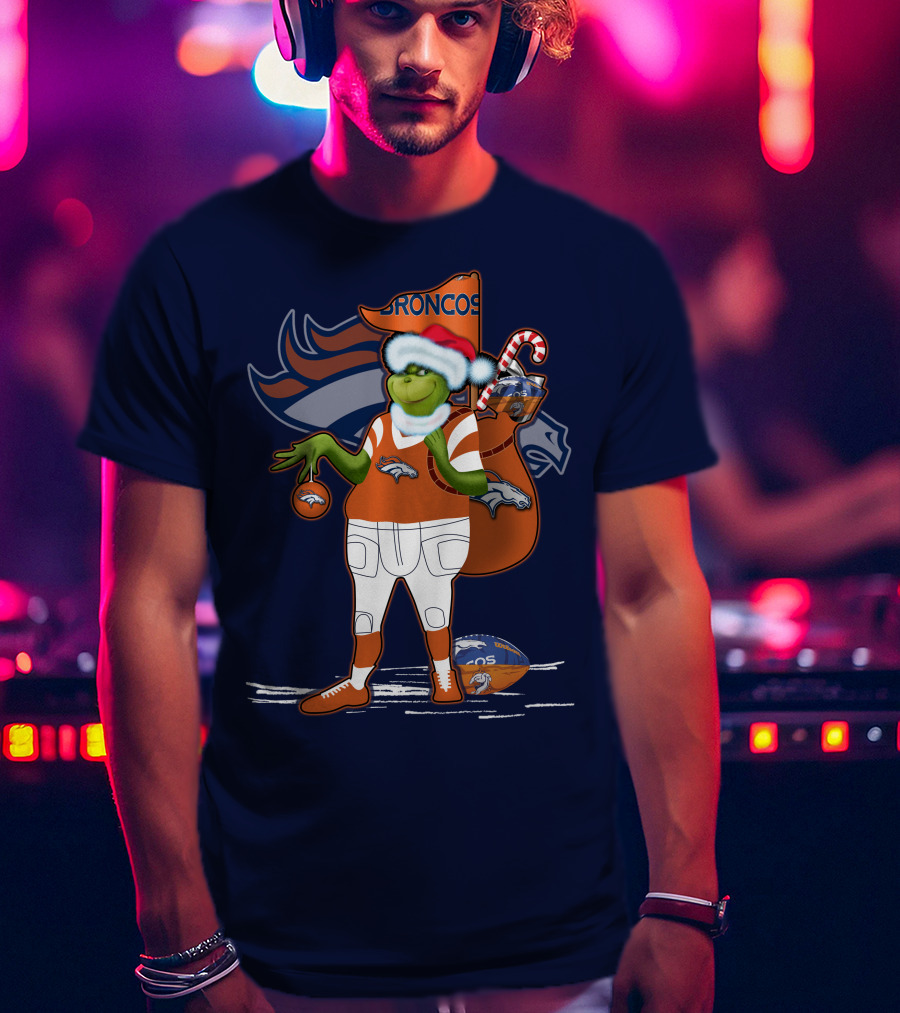 Grinchxmas Denver Broncos Holiday Football Theme T-Shirt