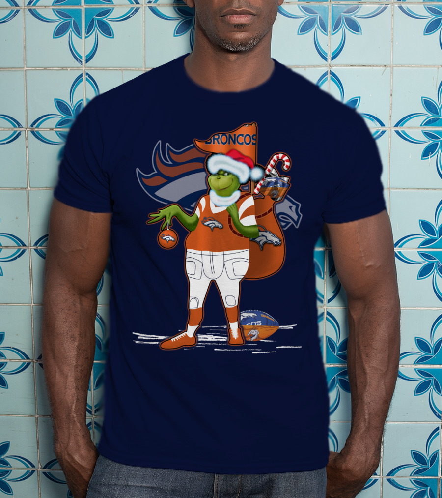 Grinchxmas Denver Broncos Holiday Football Theme T-Shirt